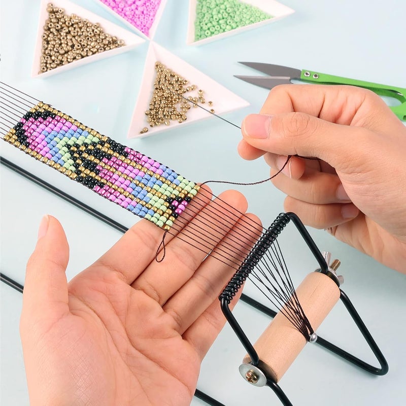 PP OPOUNT Bead Loom Kit, Beading Supplies with 9700 PCS Seed Beads, Tray, Scissors Making Accessories, Beading Loom Kits for Adults Jewelry Making Bracelets Belts - Image 3